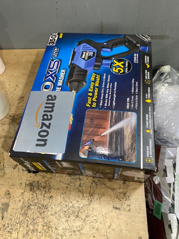 Photo 1 of ***missing charger and pressure tips*** Ontel Turbo Jet HydroX5 Pro Portable Cordless Pressure Washer (21V 3000mAh Battery), 6-in-1 Nozzle, Dual Water Source, 16ft Detachable Hose