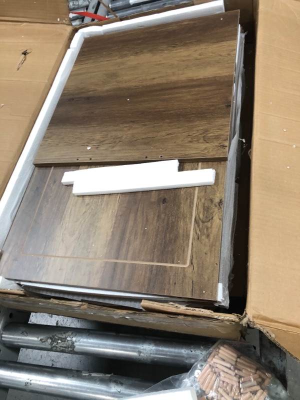 Photo 1 of **MISSING INSTRUCTION MANUAL**Tribesigns Bar Cabinet, L-Shaped Home Bar Table with Stemware Racks, 4-Tier Corner Bar Unit Liquor Wine Bar Table Reception Desk for Home Pub, Rustic Brown