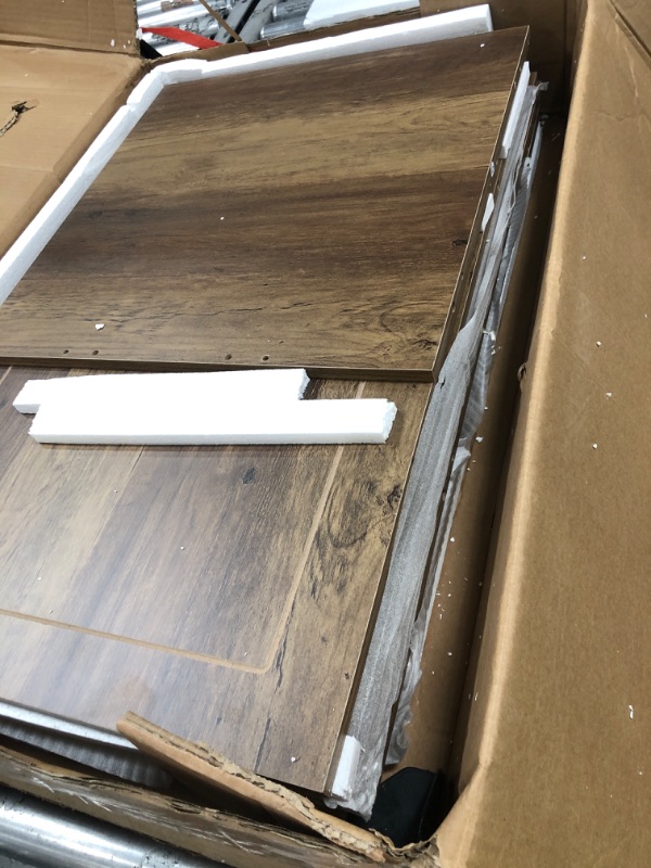 Photo 1 of **MISSING INSTRUCTION MANUAL**Tribesigns Bar Cabinet, L-Shaped Home Bar Table with Stemware Racks, 4-Tier Corner Bar Unit Liquor Wine Bar Table Reception Desk for Home Pub, Rustic Brown