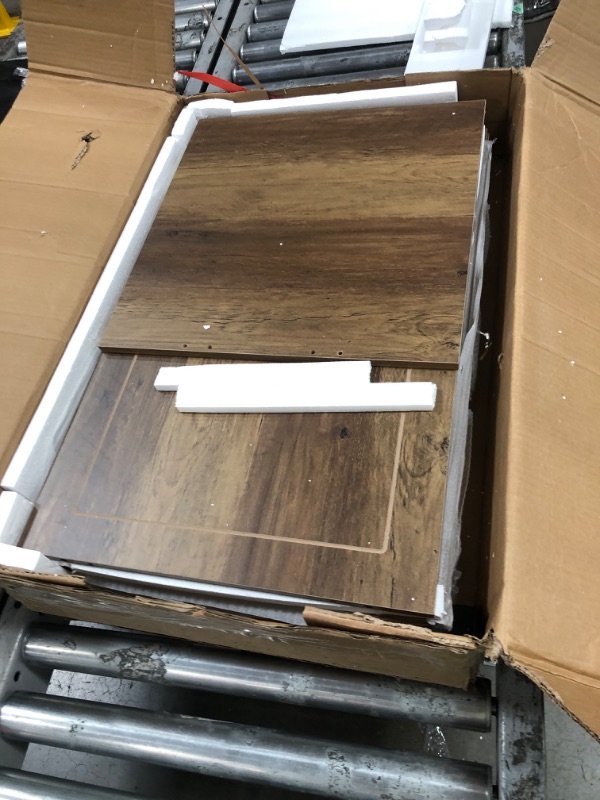 Photo 1 of **MISSING INSTRUCTION MANUAL**Tribesigns Bar Cabinet, L-Shaped Home Bar Table with Stemware Racks, 4-Tier Corner Bar Unit Liquor Wine Bar Table Reception Desk for Home Pub, Rustic Brown