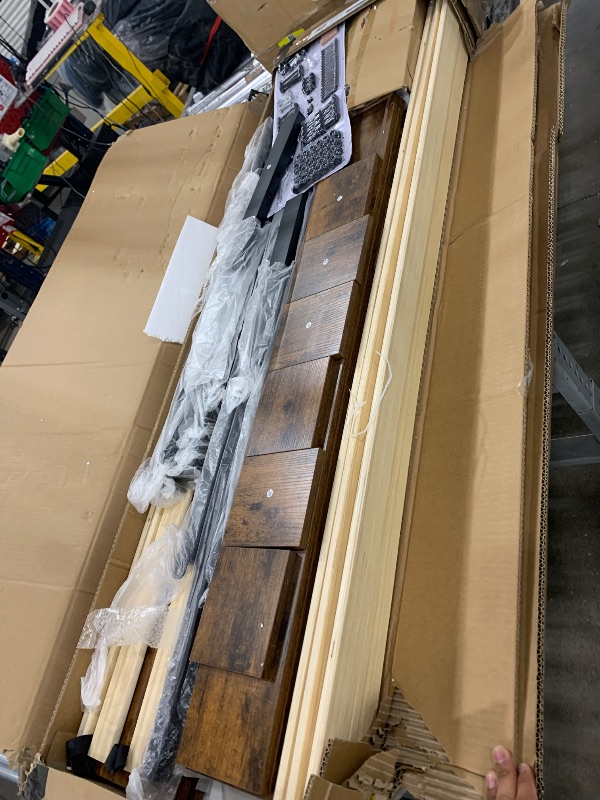 Photo 1 of (MISSING, SOLD AS PARTS*) Zevemomo Full Size Bed Frame with LED Lights, Full Bed Frame with Headboard, Charging Station with 2 USB Ports & 2 AC Outlets, Sturdy Wood Framework, No Noise, Rustic Brown (Rectangular Slot)