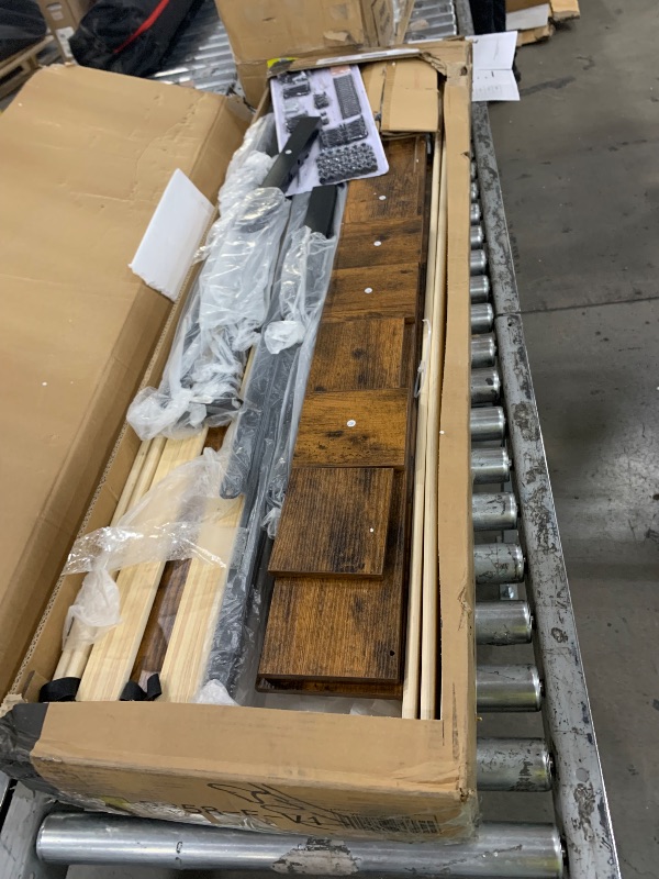 Photo 1 of (MISSING, SOLD AS PARTS*) Zevemomo Full Size Bed Frame with LED Lights, Full Bed Frame with Headboard, Charging Station with 2 USB Ports & 2 AC Outlets, Sturdy Wood Framework, No Noise, Rustic Brown (Rectangular Slot)