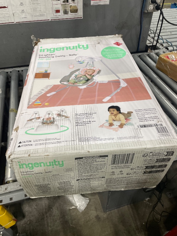 Photo 1 of **SEE NOTES** Ingenuity InLighten 5-Speed Baby Swing - Swivel Infant Seat, 5 Point Safety Harness, Nature Sounds, Lights - Nally Owl