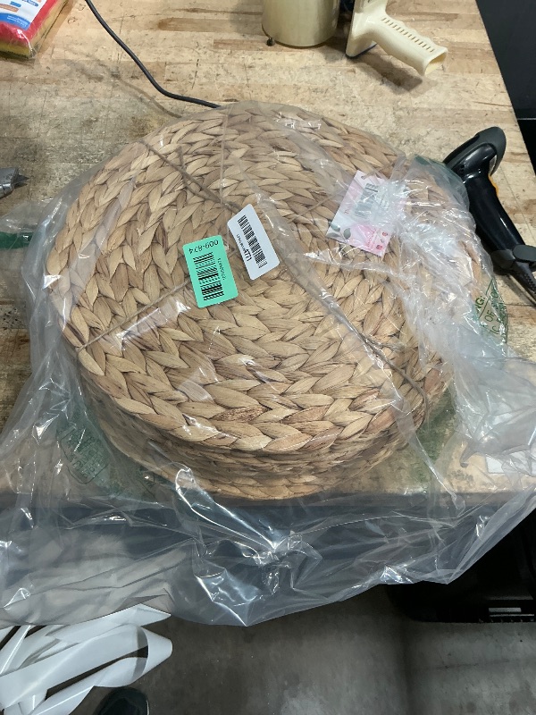 View 2 of 10 Pack, Round Woven Placemats, Natural Water Hyacinth Place mats, Braided Straw Table Mats for Dining Table, Christmas Placemats (13.8 inch)