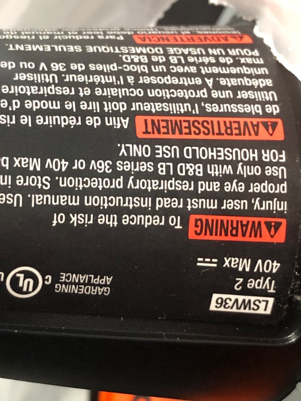 View 2 of **MISSING BLOWER TUBE** BLACK+DECKER Cordless Leaf Blower/Vacuum (40V, 120 mph)
