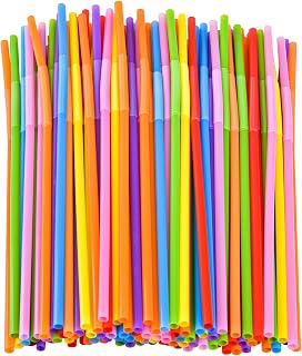 Photo 1 of 100PCS FLEXIBLE PLASTIC STRAWS COLORFUL DISPOSABLE BENDY PARTY STARWS