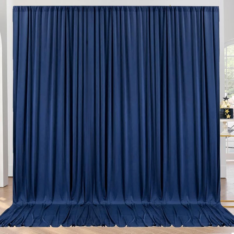 Photo 1 of 10ft x 10ft Wrinkle Free Navy Blue Backdrop Curtains Panels, 2 Panels 5x10ft Silky Polyester Photo Backdrop Drapes for Birthday Wedding Party Graduation Photography Background