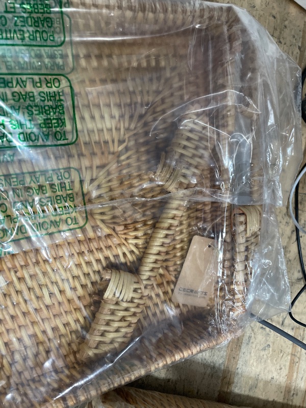 Photo 1 of ***DAMAGED***Hand-Woven Rattan Rectangular Serving Tray with Handles for Breakfast, Drinks, Snack for Coffee Table (17x11.4x1.8inches)