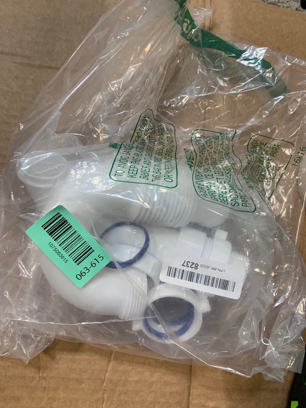 Photo 1 of (1 Pack) Yariwiz White P Trap 1 1/2 Inch for Bathroom Kitchen Sink Drain Pipe Tubular Kit with Adjustable J-bend, White Threaded Adapter and Blue TPE Washer KSD-004W