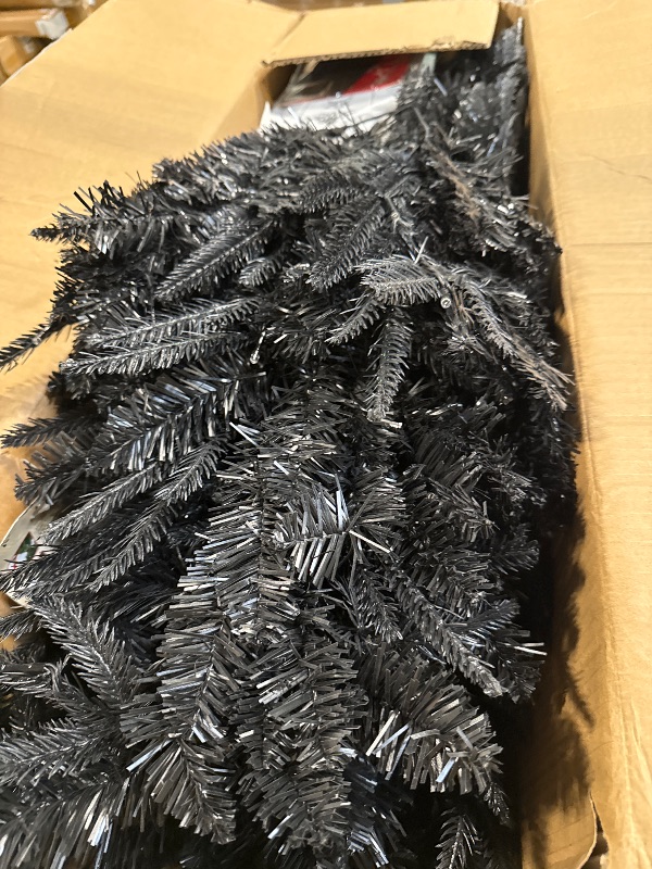 Photo 1 of ** SIMILAR IMAGE/ BLACK***Mayhihi 6FT PreLit Black Christmas Tree with 350 Lights, Artificial Fake Christmas Tree with 1460 PE&PVC Branch Tips, Halloween and Xmas Tree for Holiday Decorations, Metal Stand and Hinged Branches