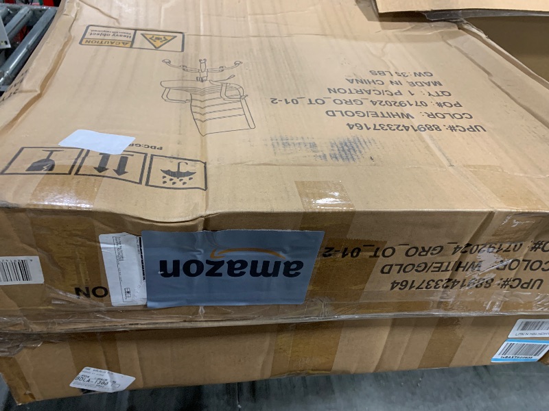 Photo 1 of ***MISSING PARTS*** Flash Furniture Whitney Mid-Back Swivel LeatherSoft Desk Chair with Padded Seat and Armrests, Adjustable Height Padded Office Chair, 27"D x 26"W x 43"H, White/Gold