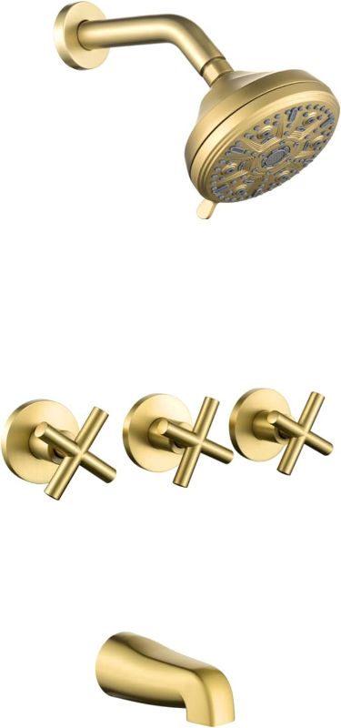 Photo 1 of ***STOCK PHOTO, ITEM/ COLOR MAY VARY, MISSING PARTS, SELLING AS IS FINAL SALE*** 3 Handles Shower Faucet Set with Tub Spout Bathtub Shower Faucets Combo Set Shower System Complete Tub and Shower Trim Kit Shower Fixtures***STOCK PHOTO, ITEM/ COLOR MAY VARY