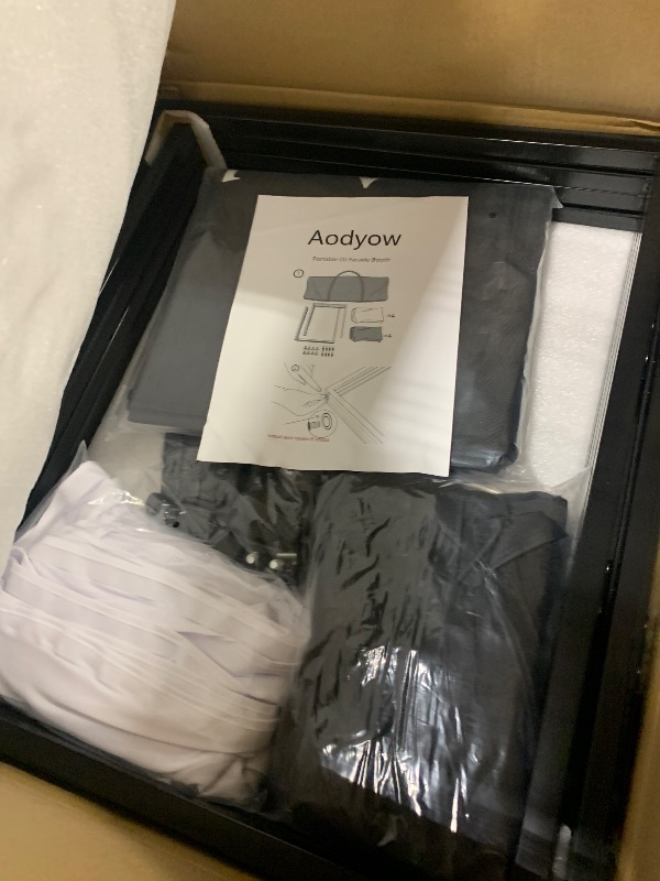 Photo 1 of ***MISSING PARTS*** Aodyow DJ Facade Booth Portable Event Cover Screen-Foldable 4 Detachable Metal Frame Light Projector Display Scrim Panel Stand with Carry Bag for Show,Party,Gathering,DJ Stand(White and Black)