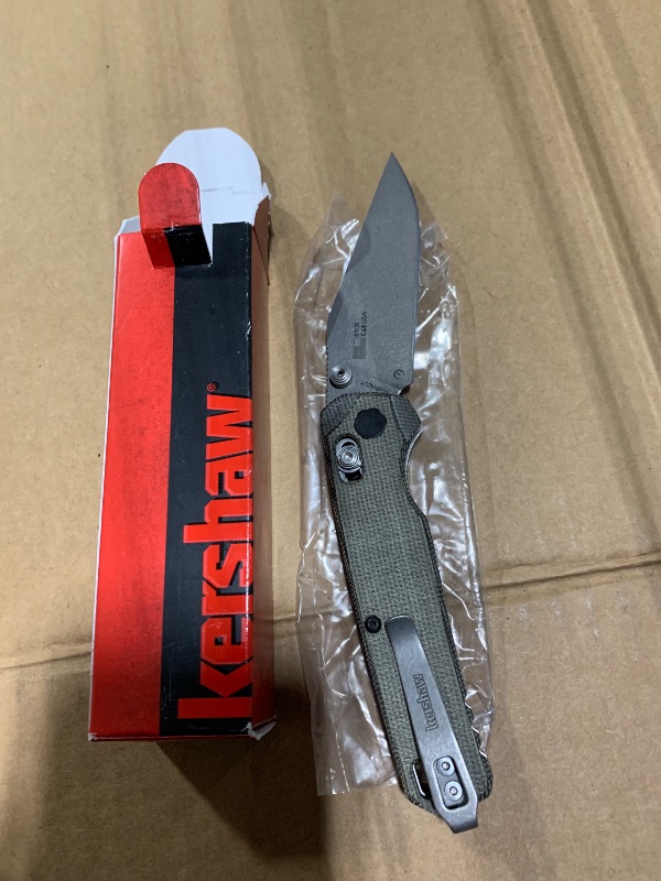 Photo 1 of *** USED *** Kershaw Bel Air Pocket Knife, Olive Design, 3.05 Inch Stainless Steel Clip Point Blade, EDC with Assisted Opening, Reversible Carry, USA Made, Everyday Carry Pocket Knife for Men and Women