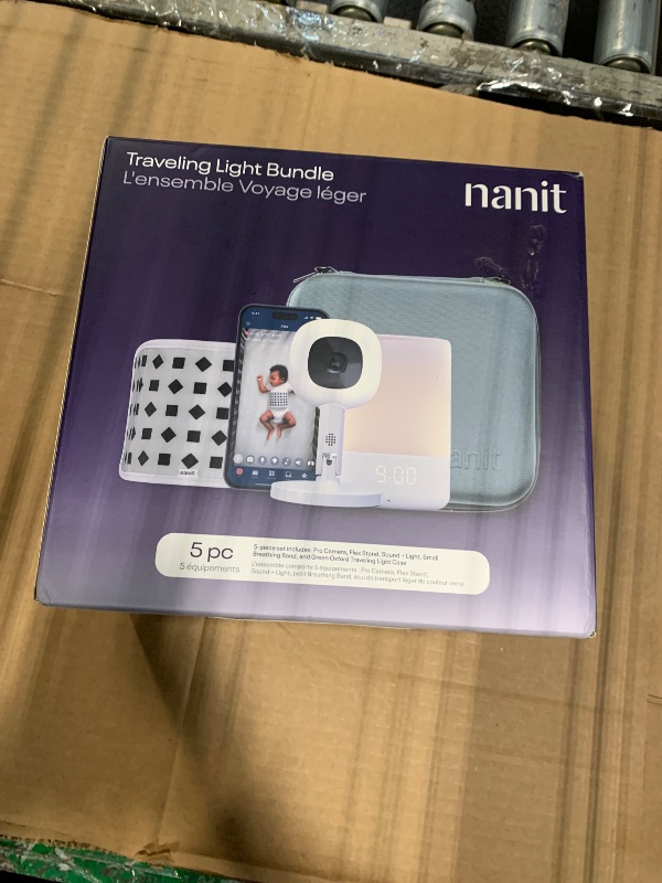 Photo 1 of *** NO BREATHING BAND *** Nanit Travel Light Bundle Pro Camera with Portable Flex Stand, Sound + Light Audio Monitor & Baby Night Light, and Travel Case - Green