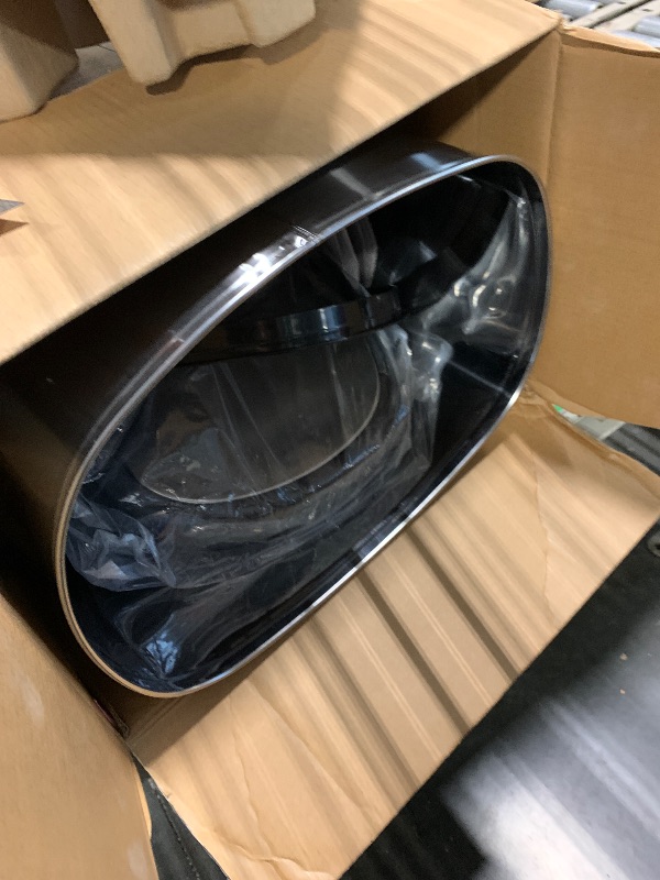 Photo 1 of ***MISSING LID*** Ninestars 13 Gallon Oval Automatic Trash Can, 50L Touchless Motion Sensor Garbage Can with Odor-Sealing Lid & One-Touch Manual Mode, Silver Stainless Steel, Black Trim