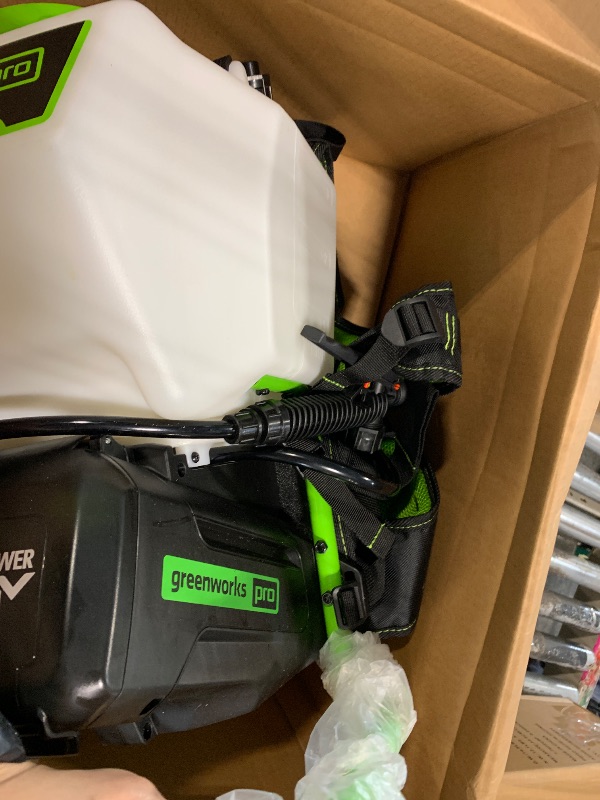 Photo 1 of ***MISSING BATTERY AND CHARGER*** Greenworks 60V 4 Gallon Battery Powered Backpack Sprayer with 5 Tips, 70PSI - Weed Killer, Pest Control & Lawn/Garden, High-Pressure for Home & Commercial Use, 2.0Ah Battery and Charger Included