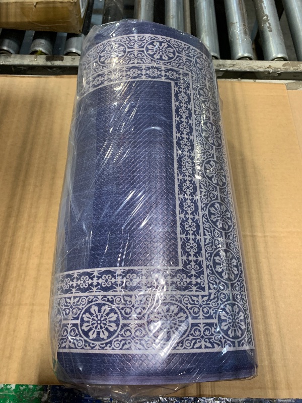 Photo 1 of *** SIMILAR MODEL *** Kitchen Rugs and Mats Set of 2,Vintage Key Design Navy Blue Slip-Proof Floor Mat Cushioned Doormat Greece Inspired Stripe Area Runner Rug for Kitchen,Bathroom,Living Room,Entryway Decor