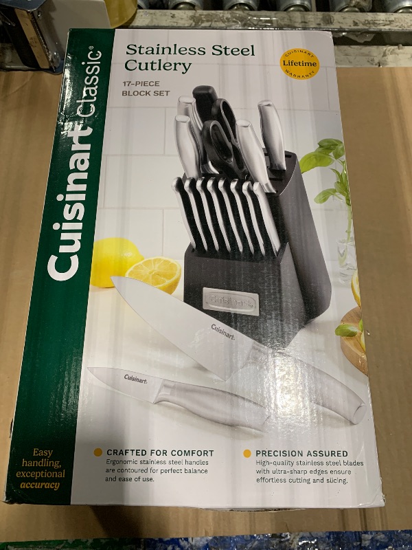 Photo 1 of *** 15 PCS / VERY USED *** CUISINART Block Knife Set, 17pc Cutlery Knife Set with Steel Blades for Precise Cutting, Lightweight, Stainless Steel, Durable & Dishwasher Safe, C77SS-17P