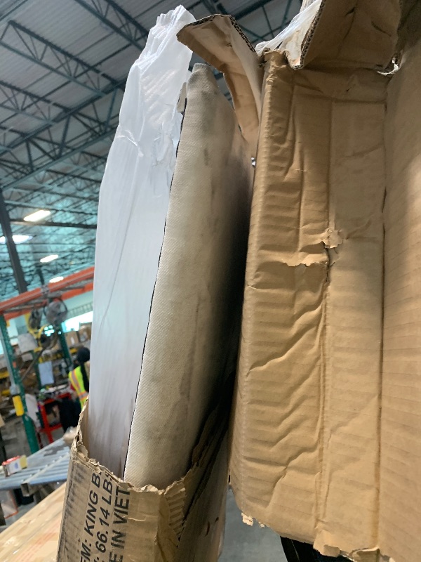Photo 1 of ***The headboard is dirty; it needs to be cleaned.***Christopher Knight Home Lavia Fabric Upholstered King Size Bed Frame with Headboard, Modern King Bed Frame and Headboard, Wooden Slats Support, Easy Assembly, No Box Spring Needed, Beige+Natural