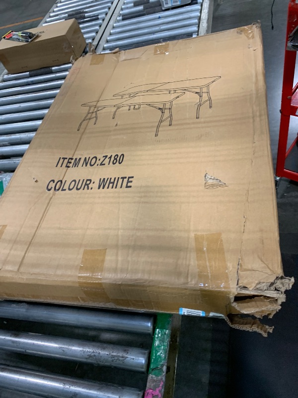 View 2 of **** AS IS ALL SALES FINAL NON RETURNS **** Set of 2 Folding Table 6 FT Lightweight Camping Table Portable Plastic Rectangular Outdoor Dining Table Steel Legs Fold-in-Half with Carrying Handle for Indoor,Picnic,Party,Wedding,Events(White)
