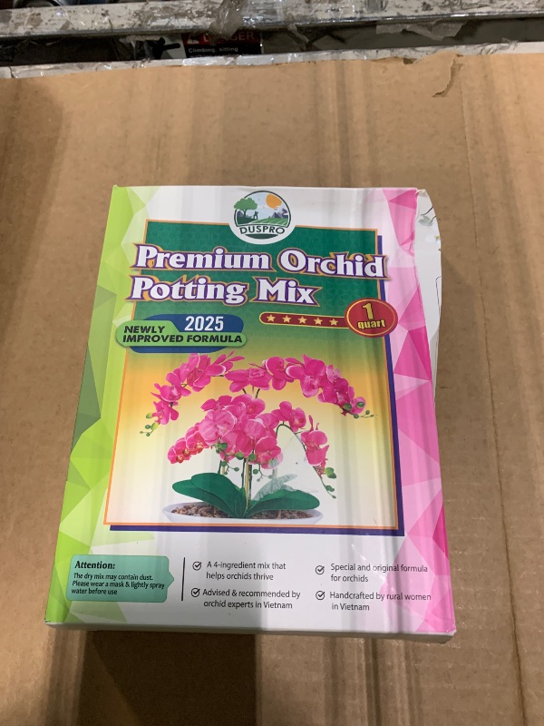 Photo 1 of [Upgraded] DUSPRO Orchid Potting Mix for Repotting with Forest Moss, Pine Bark, Perlite & Pumice, Orchid Bark Potting Mix, Orchid Repotting Soil, Drainage Indoor Potting, Orchid Pot Not Included,1 QRT