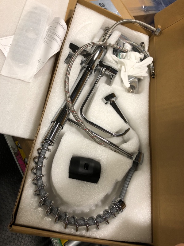 Photo 1 of ***SIMILAR PRODUCT** Commercial Kitchen Faucet with Pre-Rinse Sprayer 43" Height 8" Center Brass Constructed Wall Mount Kitchen Sink Faucet with Coiled Spring Pull Down Spray and 12" Add-on Swing Spout