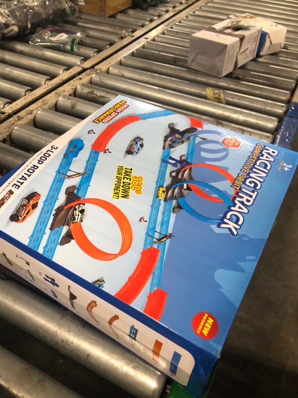Photo 1 of ?Slot Car Race Track Sets with 360° Thrill Loops & 4 High-Speed Cars, 64 Pcs Large Flexible Racing Track for Kids Ages 3-5 4-8 8-12, Race Car Toys Gift for Boys Girls Birthday Christmas
