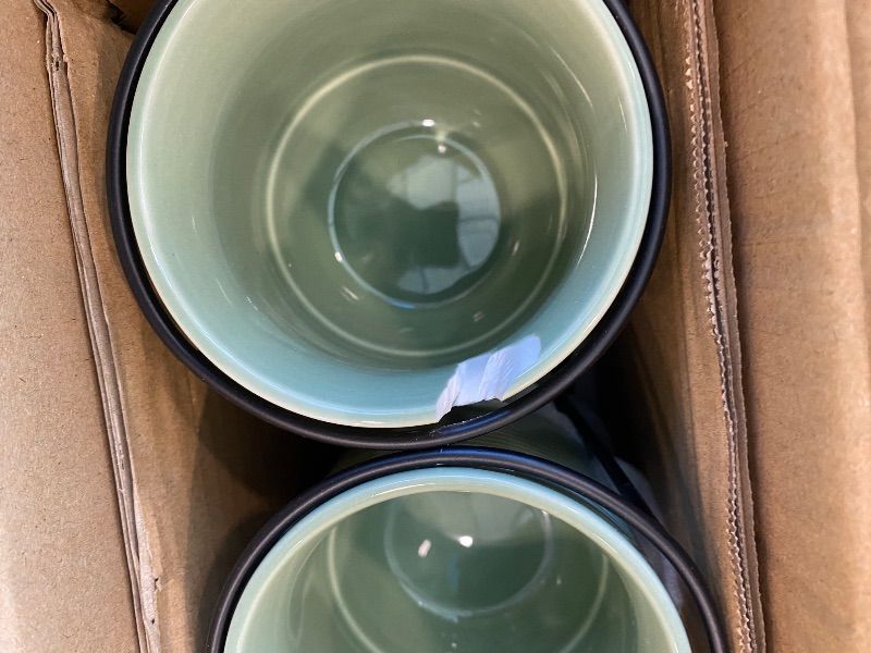 Photo 1 of **MINOR DAMAGE**
Adewnest Stackable Coffee Mugs with Rack: 13 oz Stacking Ceramic Cups with Stand - Porcelain Stacked Tea Mug Set of 4 (Pea Green)