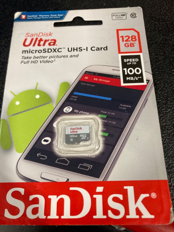 Photo 1 of [Older Version] SanDisk 128GB Ultra MicroSDXC UHS-I Memory Card with Adapter - 100MB/s, C10, U1, Full HD, A1, Micro SD Card - SDSQUAR-128G-GN6MA