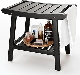 Photo 1 of !!!!!!! MISSIING LEGS !!FINAL SALE!!!2-Tier Bamboo Shower Bench for Inside Shower Shaving Legs, 25 Inch Waterproof Bathroom Bench Shower Stool with Storage Shelf, Safe & Stable for Seniors Adults Disabled Women (Black)