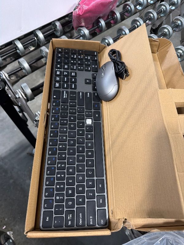 Photo 1 of **MISSING A KEY**
Amazon Basics Ultra Premium Wireless Keyboard and Mouse Combo, Rechargeable, Full-Size with Number Pad, Sleek Design, Plug and Play, Quiet Typing, 2.4GHz USB Receiver, Black