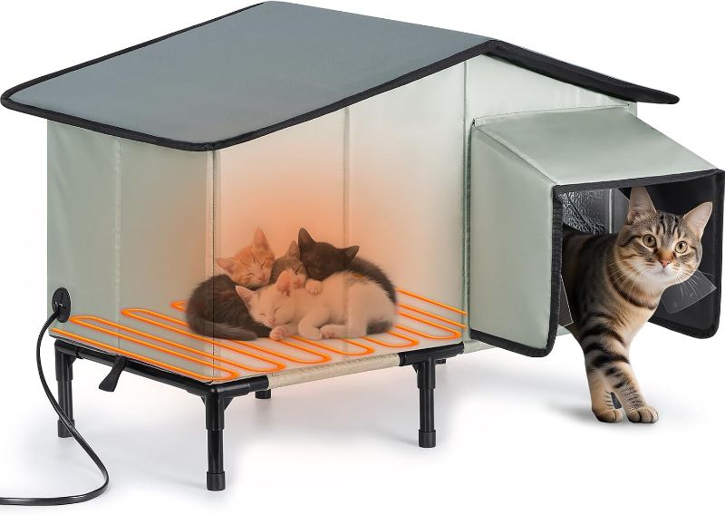Photo 1 of 
Heated Cat House Outdoor Cat House Insulated Large Elevated Weatherproof Feral Cat Shelter with Heated Pad, All-Round Insulated Cotton and Aluminum Foil Cat..