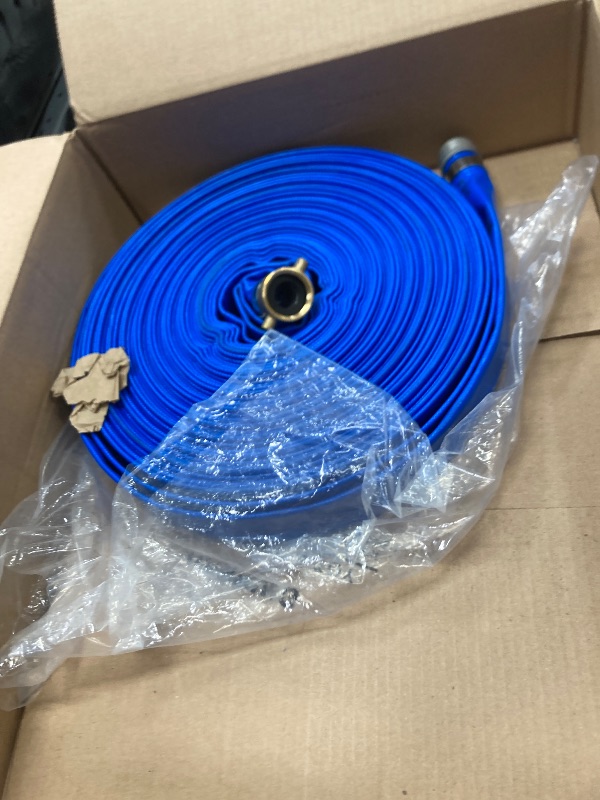 Photo 1 of 1" x 100ft PVC Lay Flat Water Pump Discharge Hose With Aluminum Pin Lug Fittings, Heavy Duty Reinforced Pool Backwash Hose Assembly