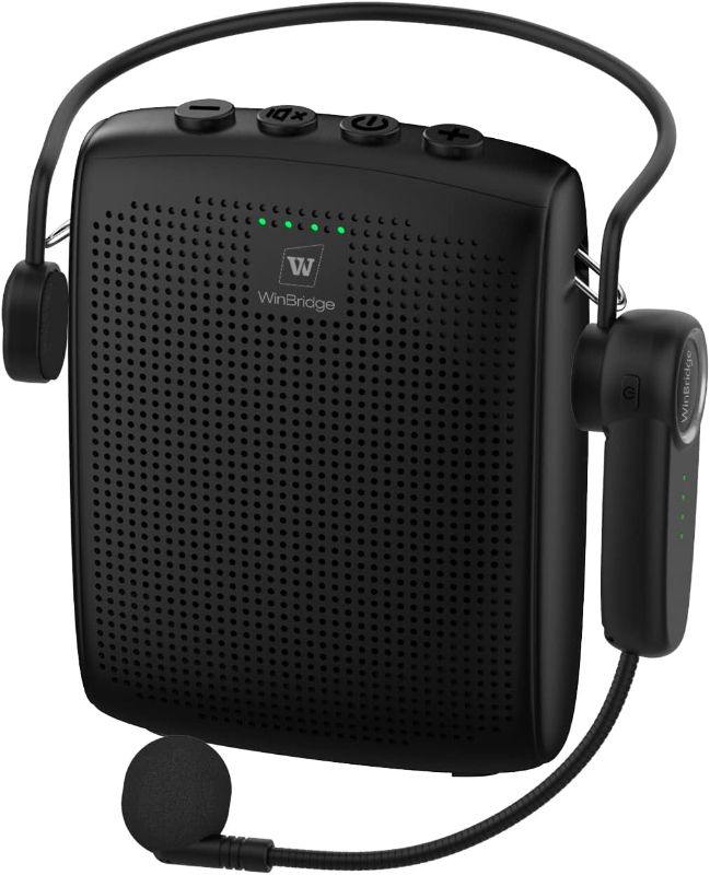 Photo 1 of  WinBridge WB002 Wireless Voice Amplifier. This portable device is designed to amplify your voice clearly and effectively, making it ideal for teachers, tour guides, coaches, presenters, and anyone who needs to project their voice to a group. Its lightwei