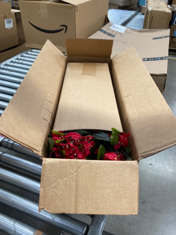 Photo 1 of **The photo and description are for reference purposes only.**Faux Bougainvillea Artificial Flowers Plants for Outdoor Outside Decoration, 2 PCS Red Fake Flowers UV Resistant Look Real Silk Long Trailing Vines for Front Door Porch Planter Urn Patio Garden