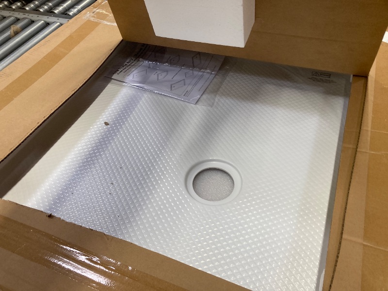 Photo 1 of **CHIPS AND CRACKS ON SIDE***DreamLine SlimLine 32 in. D x 32 in. W x 2 3/4 in. H Corner Drain Double Threshold Shower Base in White, DLT-1032320