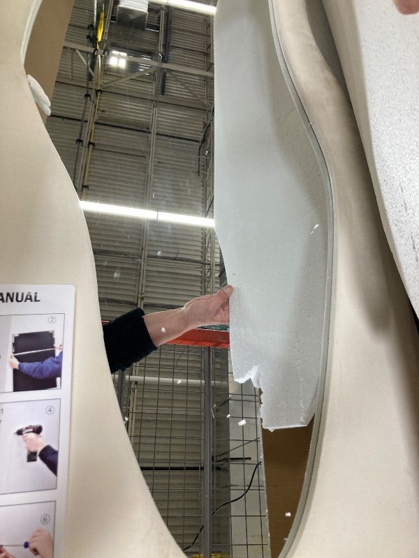 Photo 1 of **CUT IN MATERIAL/HAS SOME SPOTS**FlyEcho Full Length Mirror, 63"x24" Full Body Mirrors, Flannel Floor Mirrors with Stand, Irregular Wavy Mirror Hanging or Leaning Against Wall for Bedroom Living Room, Beige