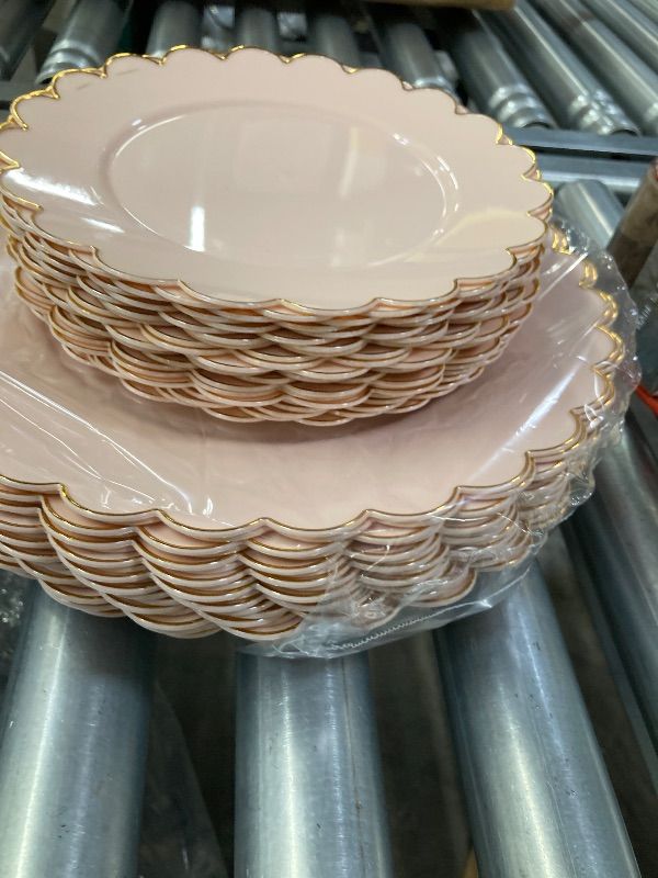 Photo 1 of **OPENED AND MISSING PARTS**LIYH 60 Pcs Pink Plastic Plates with Gold Pink Plates Disposable Plate Includes 30 Dinner 10.25" and 30 Dessert Plate 7.5" for Baby Shower,Weddings,Parties,Birthday,Mothers Day