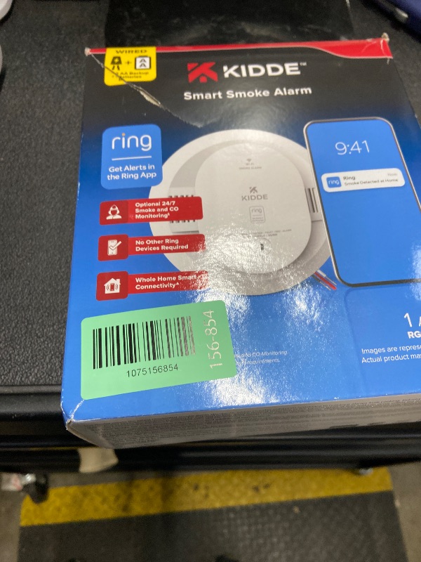Photo 1 of ***MISSING HARDWARE*** Kidde Smart Smoke Detector, Ring App Enabled for Real-Time Notifications, Hardwired Alarm, AA Backup Battery