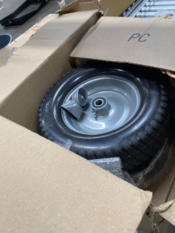 Photo 1 of ***MISSING PIECES -SELLING AS IS *** AR-PRO (2-Pack) 15x6.00-6 Flat Free Tire and Wheel, Solid Lawn Mower Front Tires with 3" Centered Hub,  Compatible with Riding Mower Lawn Tractor