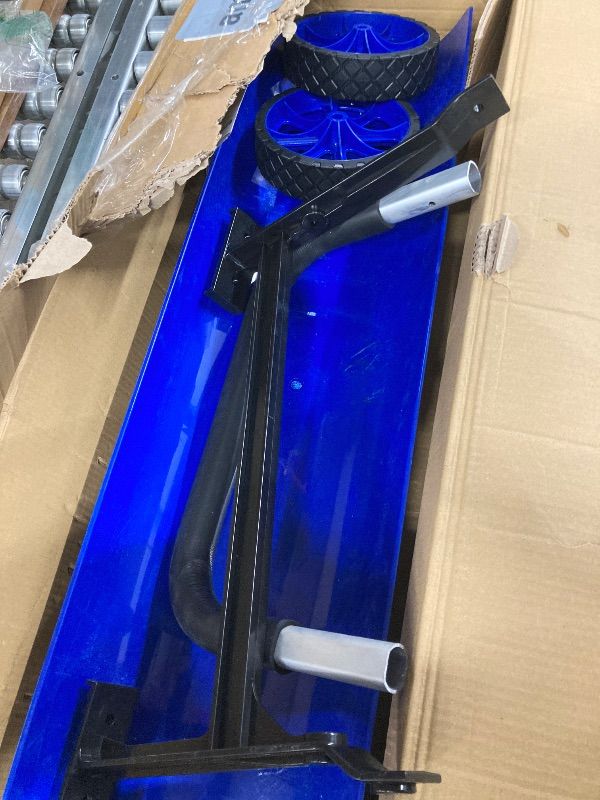 Photo 1 of ***MISSING HANDLE POLES -SELLING AS PARTS ONLY*** Idzo Efficient Snow Pusher, Snow Plow Shovel with 37-Inch Reversible and Bi-Directional Angled Blade, Snow Shovel with Wheels & Convenient 90 Degree Handle for Driveways, Sidewalks, Ice Hockey Rinks