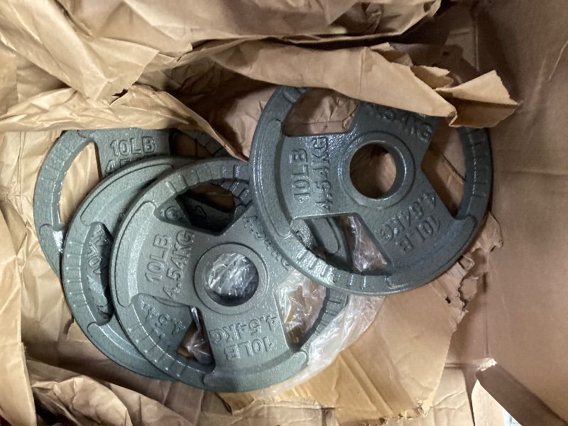 Photo 1 of **THIS IS FOR 4 WEIGHTS ALL 10 LB***Fitvids Cast Iron 2-Inch Olympic Weight Plate for Strength Training & Weightlifting, 4 TEN LB WEIGHTS