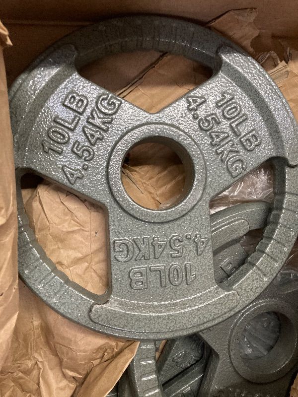 Photo 1 of **THIS IS FOR 4 WEIGHTS ALL 10 LB***Fitvids Cast Iron 2-Inch Olympic Weight Plate for Strength Training & Weightlifting, 4 TEN LB WEIGHTS