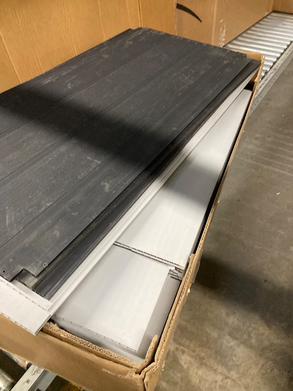 Photo 1 of **MISSING DOOR HINGES**YITAHOME Large Outdoor Horizontal Storage Shed, 47 cu ft Resin Tool Shed w/o Shelf, Waterproof Outdoor Storage with Floor for Trash Cans, Garden Tools, Lawn Mower, Lockable, 4.5x2.8x3.9 ft, Dark Gray EST VALUE 314.99