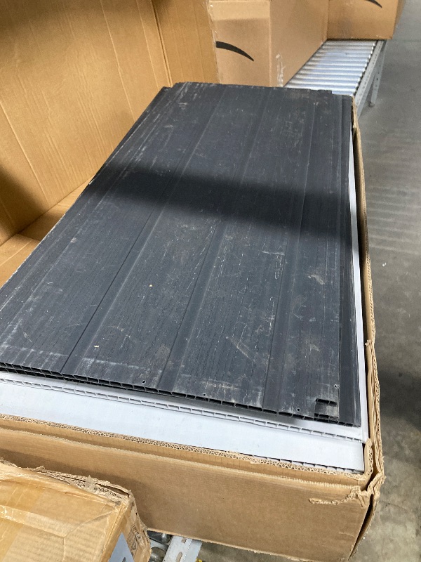 Photo 1 of **MISSING DOOR HINGES**YITAHOME Large Outdoor Horizontal Storage Shed, 47 cu ft Resin Tool Shed w/o Shelf, Waterproof Outdoor Storage with Floor for Trash Cans, Garden Tools, Lawn Mower, Lockable, 4.5x2.8x3.9 ft, Dark Gray EST VALUE 314.99