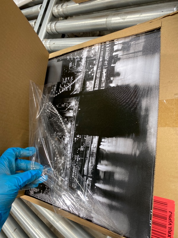 View 4 of ***EDGE OF 1 PIC IS SLICED AS PICTURED***Biuteawal New York Skyline Wall Art Brooklyn Bridge Moon Night View Picture Canvas Print Black and White City Artwork Painting Modern Home Office Living Room Decoration***EDGE OF 1 PIC IS SLICED AS PICTURED***