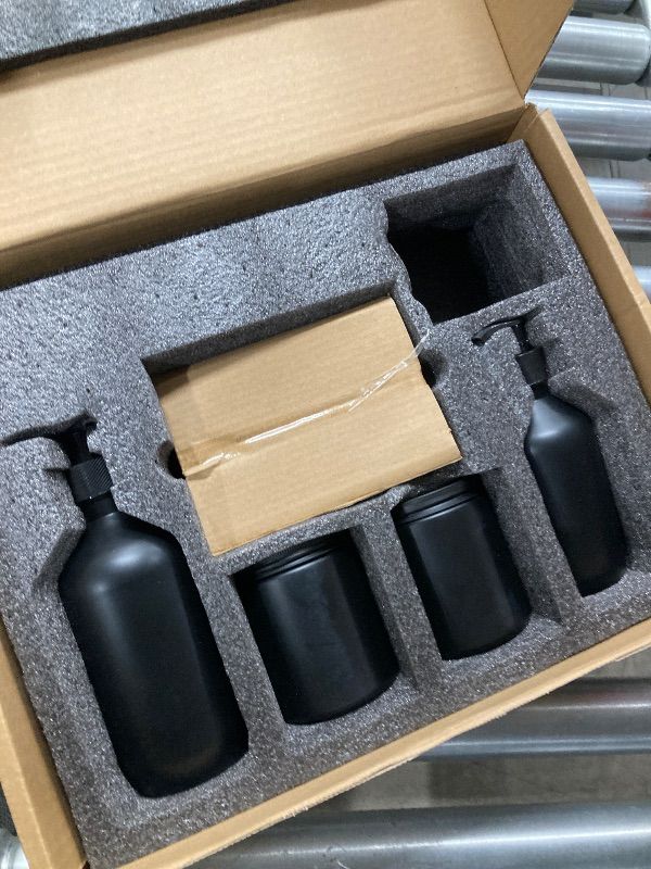 Photo 1 of ***MISSING PIECE SELLING AS INCOMPLETE SET*** Matte Black Bathroom Accessories Set, Modern Luxury Liquid Soap Dispenser & Toothbrush Holder, Farmhouse Vanity Organizer with Cotton Swab Dispenser, Soap Dish, Tumbler for Bathroom Decor