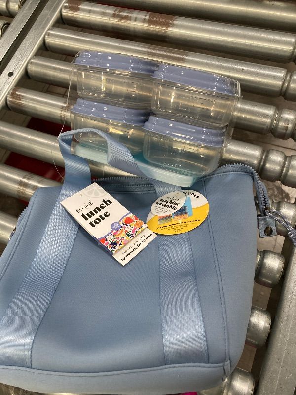 Photo 1 of **MISSING ZIPPER ATTACHMENT ON SIDE**Fit & Fresh Remi Lunch Bag for Women Work – Neoprene Lunch Tote with Containers & Ice Pack, Reusable Meal Prep Lunch Box, Large Capacity, Machine Washable, Slate
