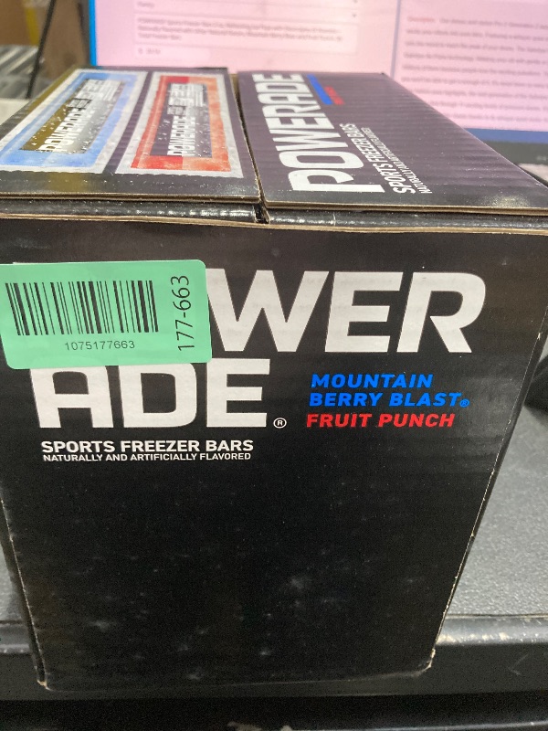 Photo 1 of **BB 8/2026**POWERADE Sports Freezer Bars 2 oz, Refreshing Ice Pops with Electrolytes B Vitamins – Naturally Flavored with Other Natural Flavors, Mountain Berry Blast and Fruit Punch, 96 Total Freezer Bars